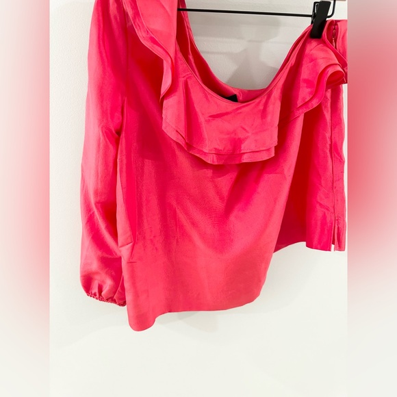 NWT J.Crew One Shoulder Silk Ruffle Blouse Poppy Red Size 12 - Picture 4 of 6